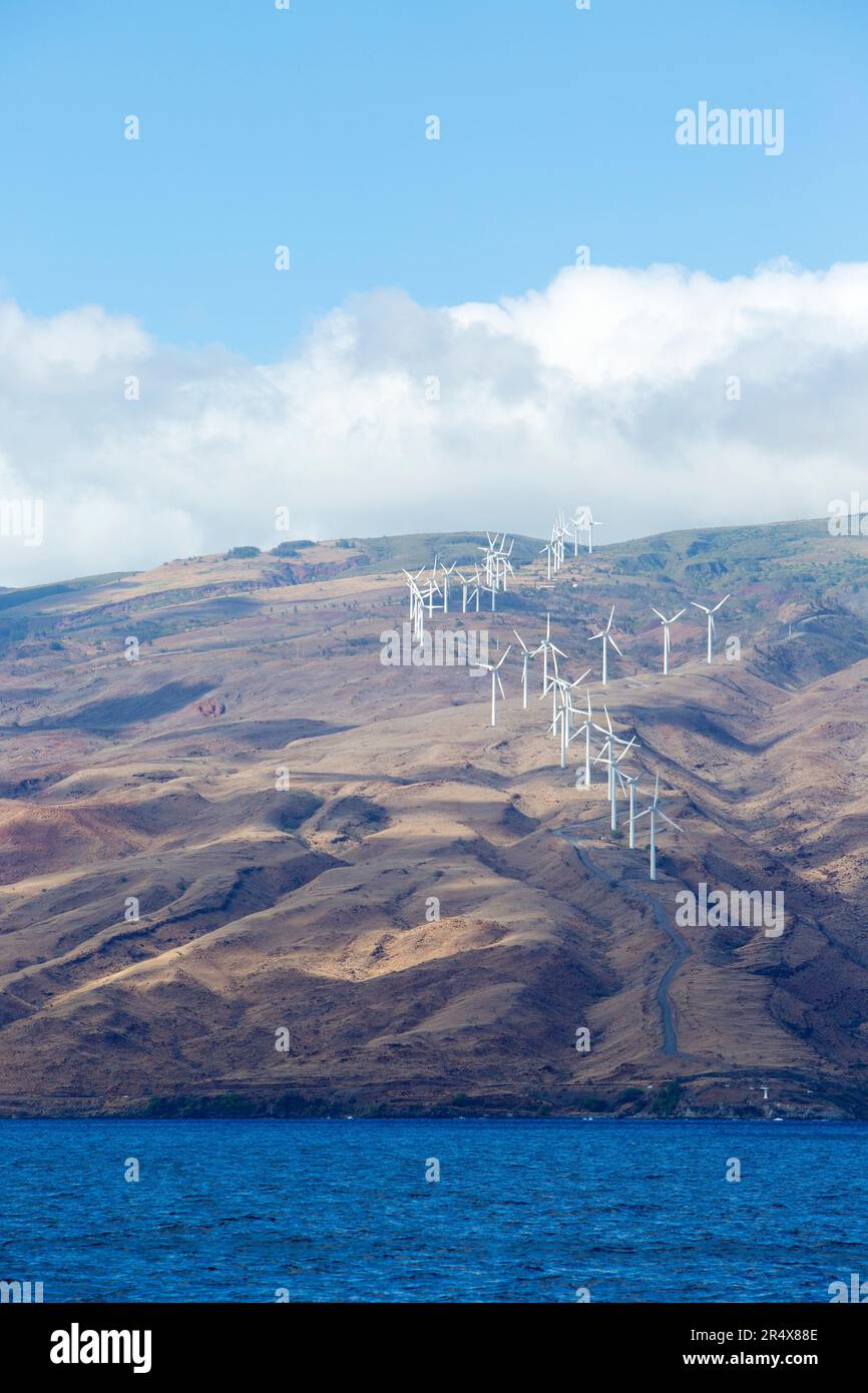 Kaheawa Wind Power, wind farm on Island of Maui above Maalaea; Maui, Hawaii, United States of America Stock Photo