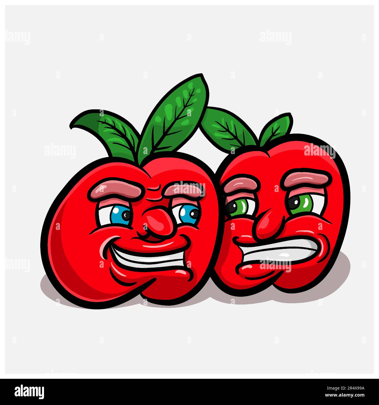 Two Red Aplle Cartoon With Expression. Clip Art Vector. Vector and Illustration Stock Vector