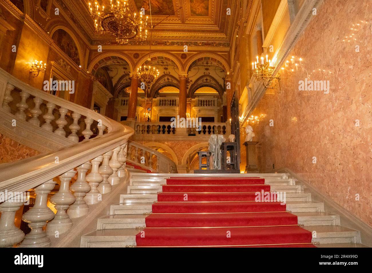Budapest, Hungary - November 28th, 2022: A staircase in the Hungarian State Opera House, Budapest, Hungary. Stock Photo