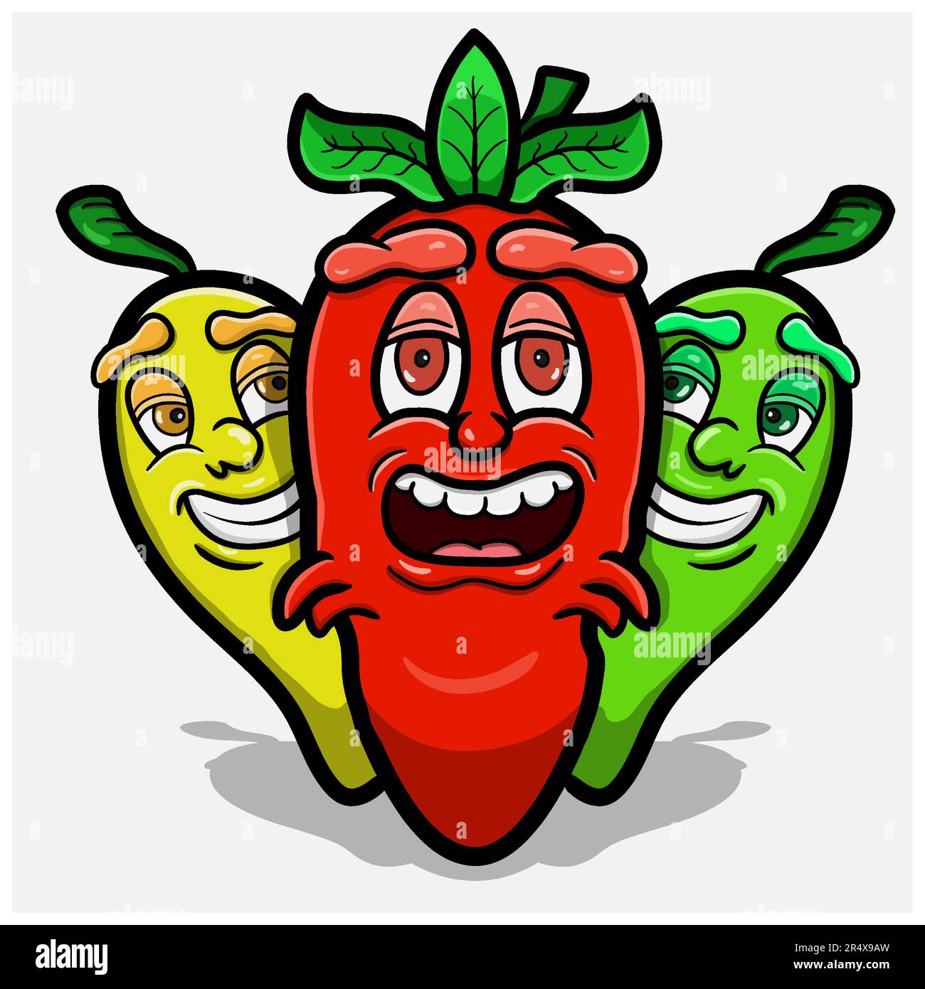 Three Funny Chilli Pepper Mascot Character Design. Clip Art Vector. Vector and  Illustration Stock Vector
