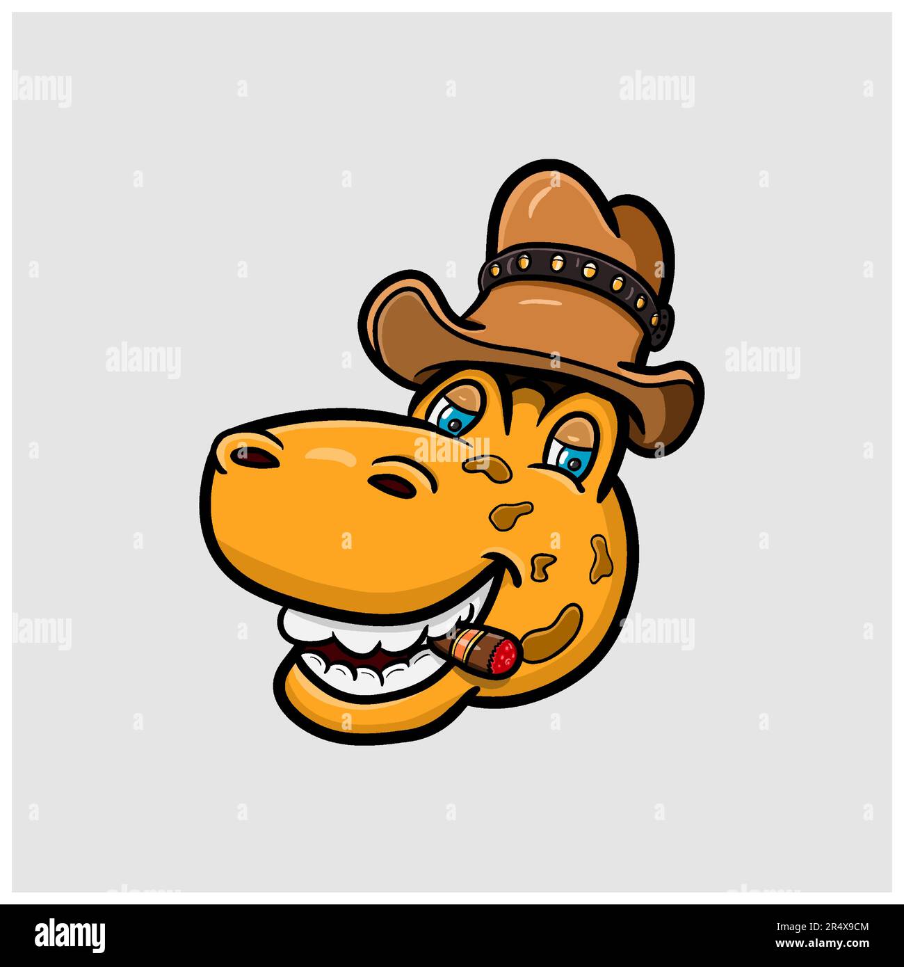 Cartoon T Rex Head With Coboy Style. Clip Art Vector. Vector and