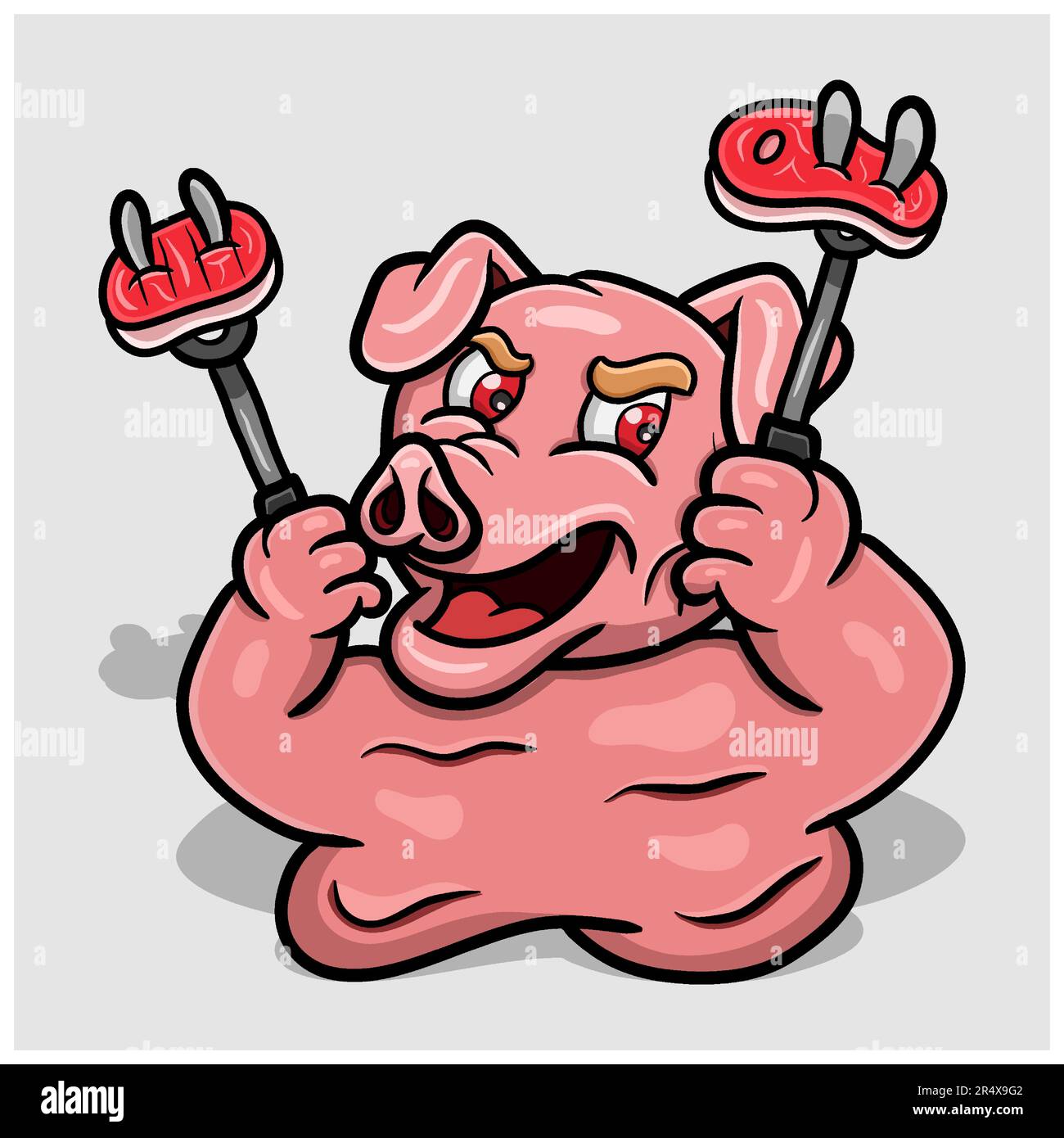 Pig Holding Meat Mascot Cartoon. Clip Art Vector. Vector and Illustration. Stock Vector