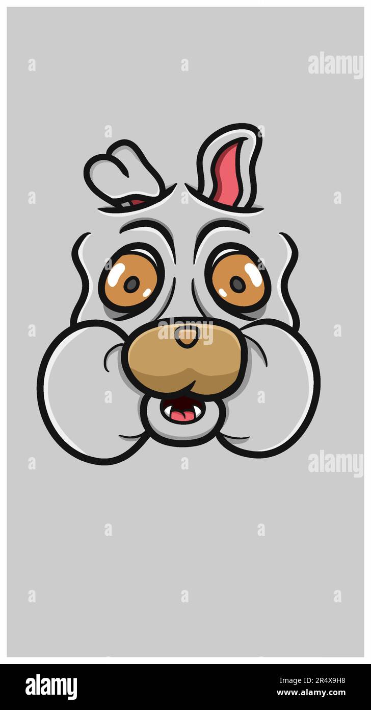 Cute Cartoon Bulldog Face With Confuse Expression. Clip Art Vector. For Background, Backdrop and Wallpaper. Vector and Illustration Stock Vector