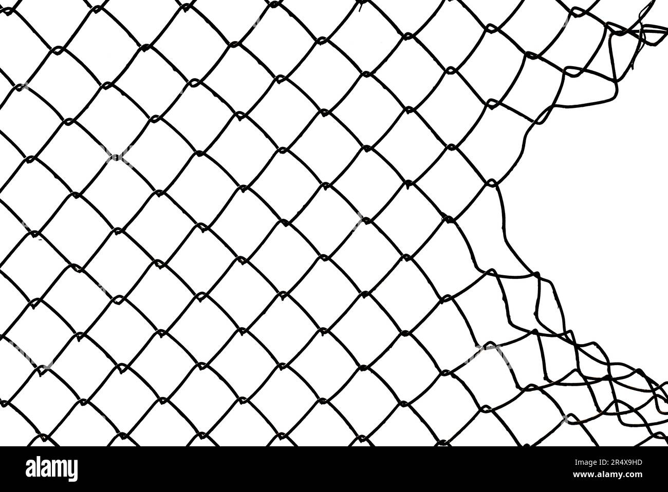 The texture of the metal mesh on a white background. Torn steel, metal mesh with holes Stock Photo