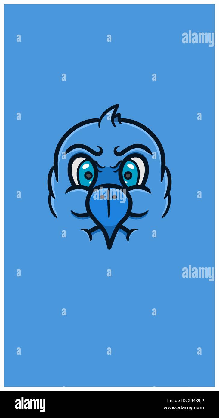 Cute Cartoon Bird Blue Face With Angry Expression. Clip Art Vector. For Background, Backdrop and Wallpaper. Vector and Illustration Stock Vector