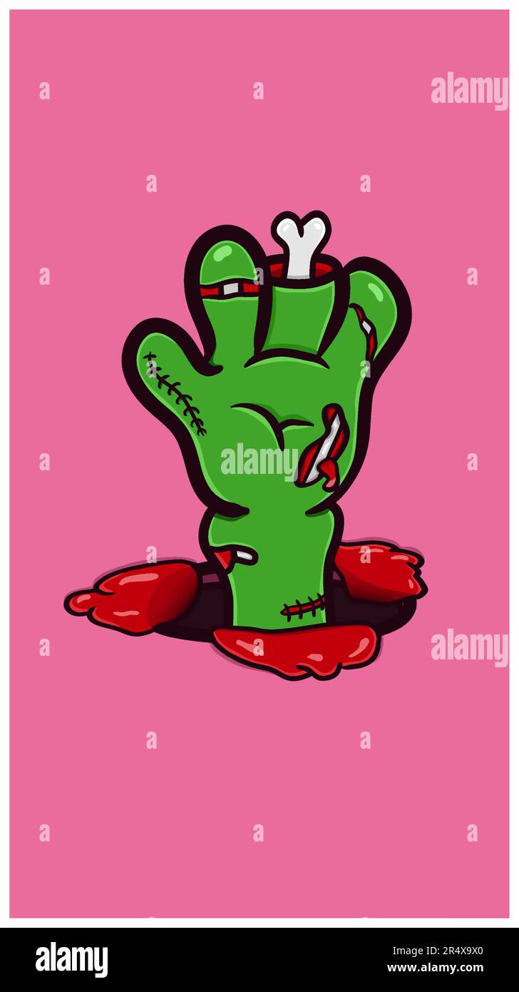 Cartoon Hand Zombie on Hole. Clip Art Vector. For Background, Backdrop and Wallpaper. Vector and Illustration. Stock Vector