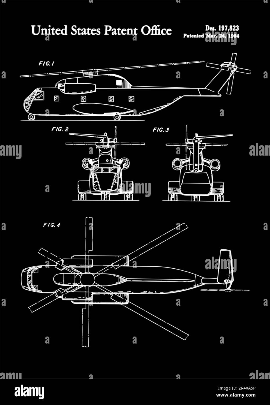 1964 vintage helicopter patent poster art Stock Vector
