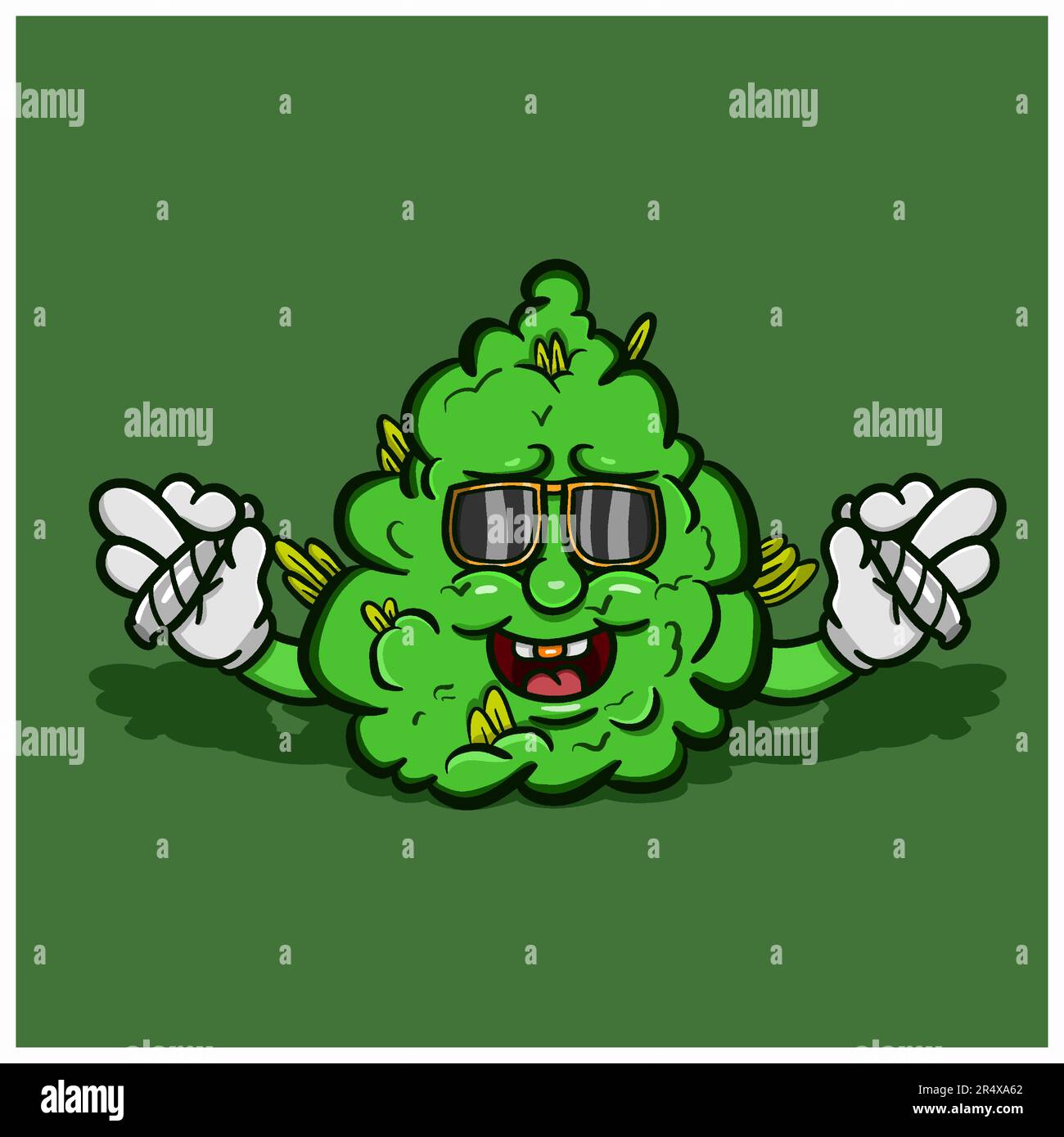 Mascot of Weed Cartoon With Smoking. Vector Clip Art. Vector and