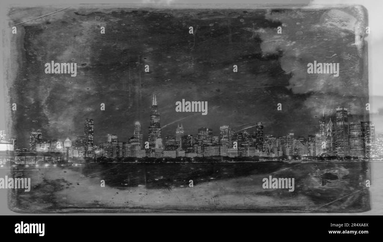 Big city skyline at night along the water for graphic resources