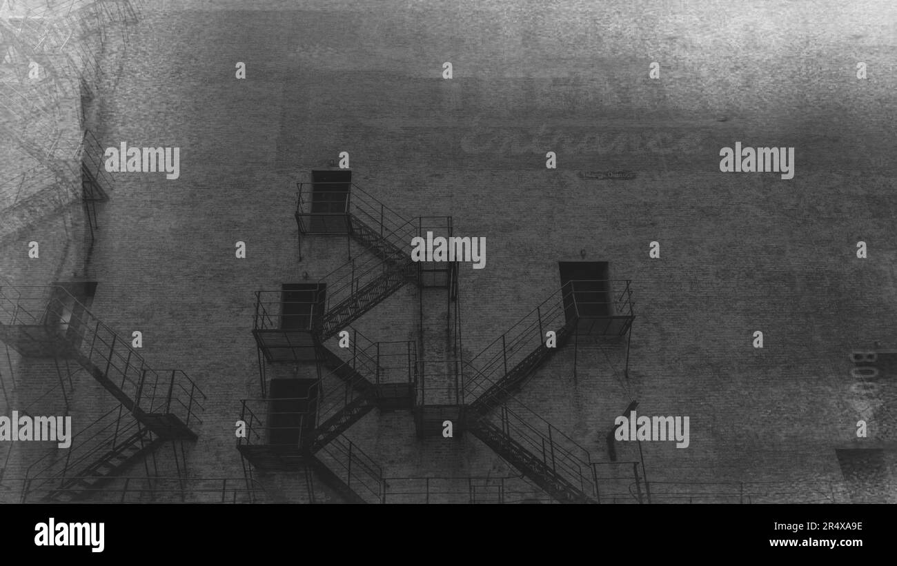 Historic big city brick wall with iron fire escape for graphic