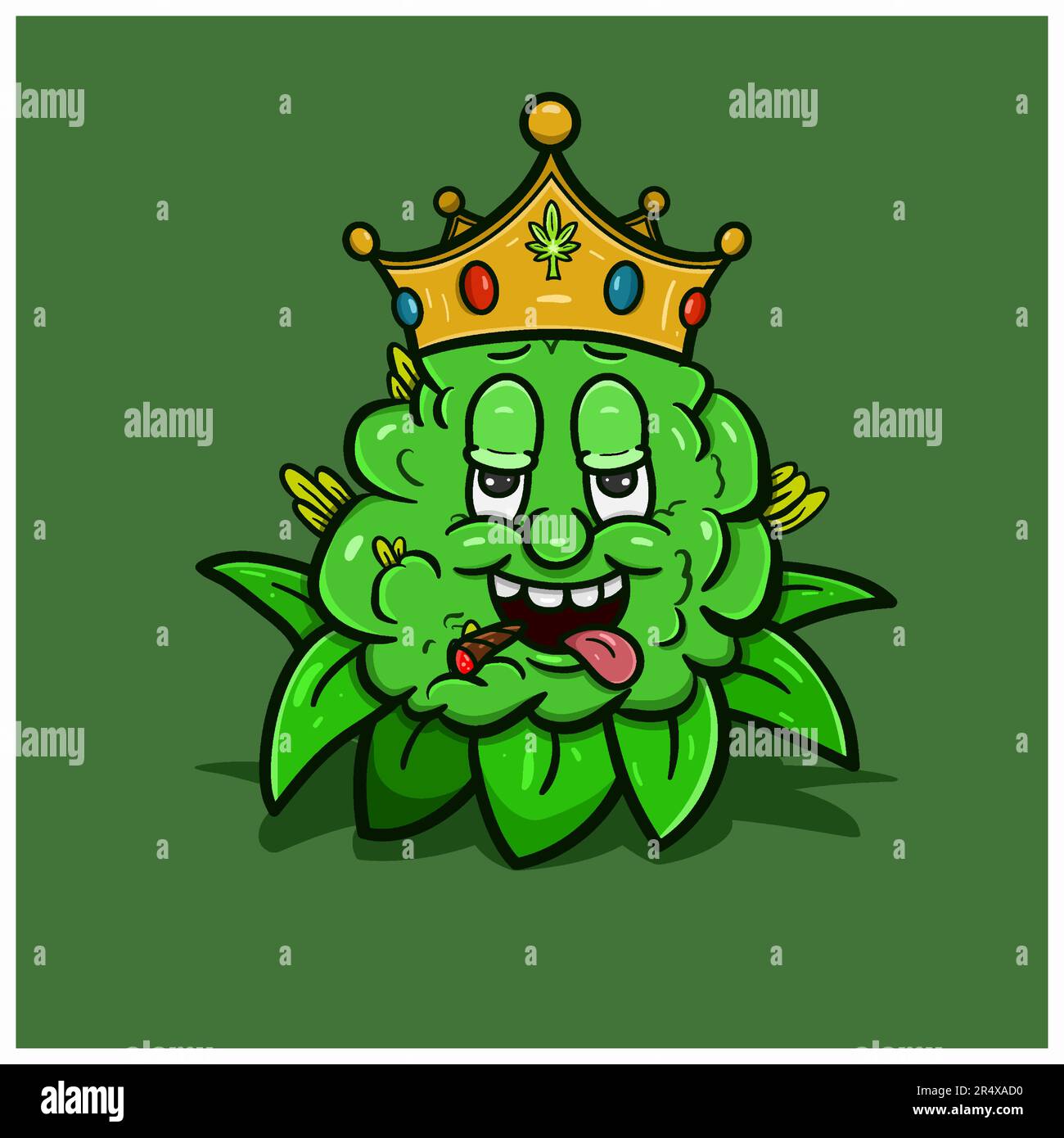 Cartoon Mascot Of Weed Bud Wearing Crown. Suitable for Brand, Logo, Sticker, t-shirt Design and other Product. Vector And Illustration Stock Vector