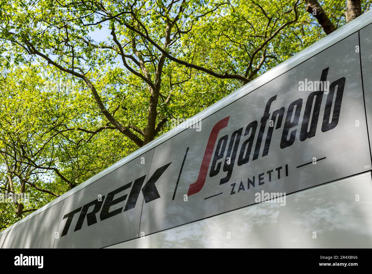 Trek Segafredo team support vehicle for the RideLondon Classique Stage 3 UCI Women's World Tour cycle race around roads in central London, UK. Stock Photo