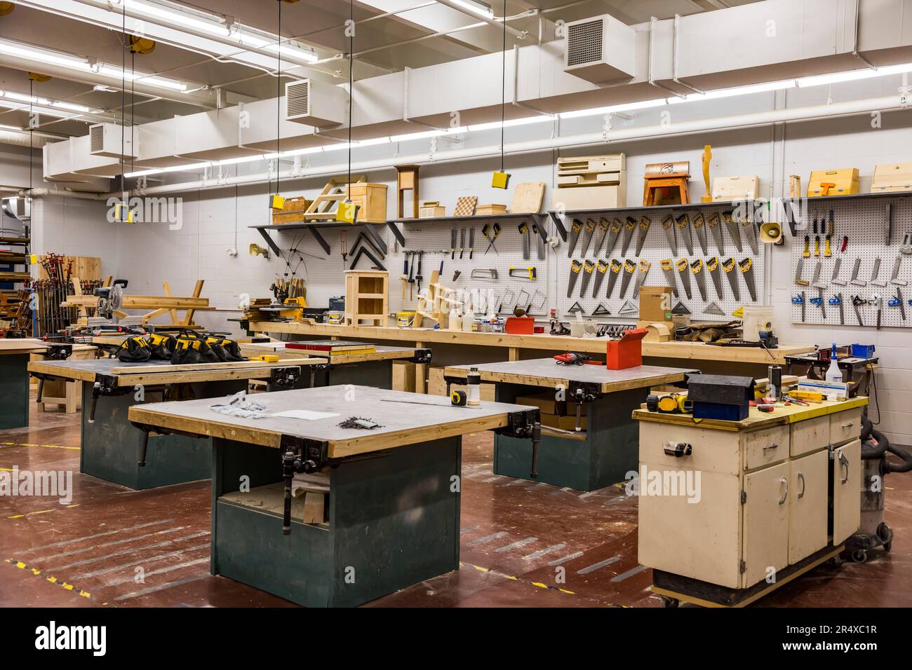 Industrial arts shop in a recently renovated and upgraded rural high school; Namao, Alberta, Canada Stock Photo