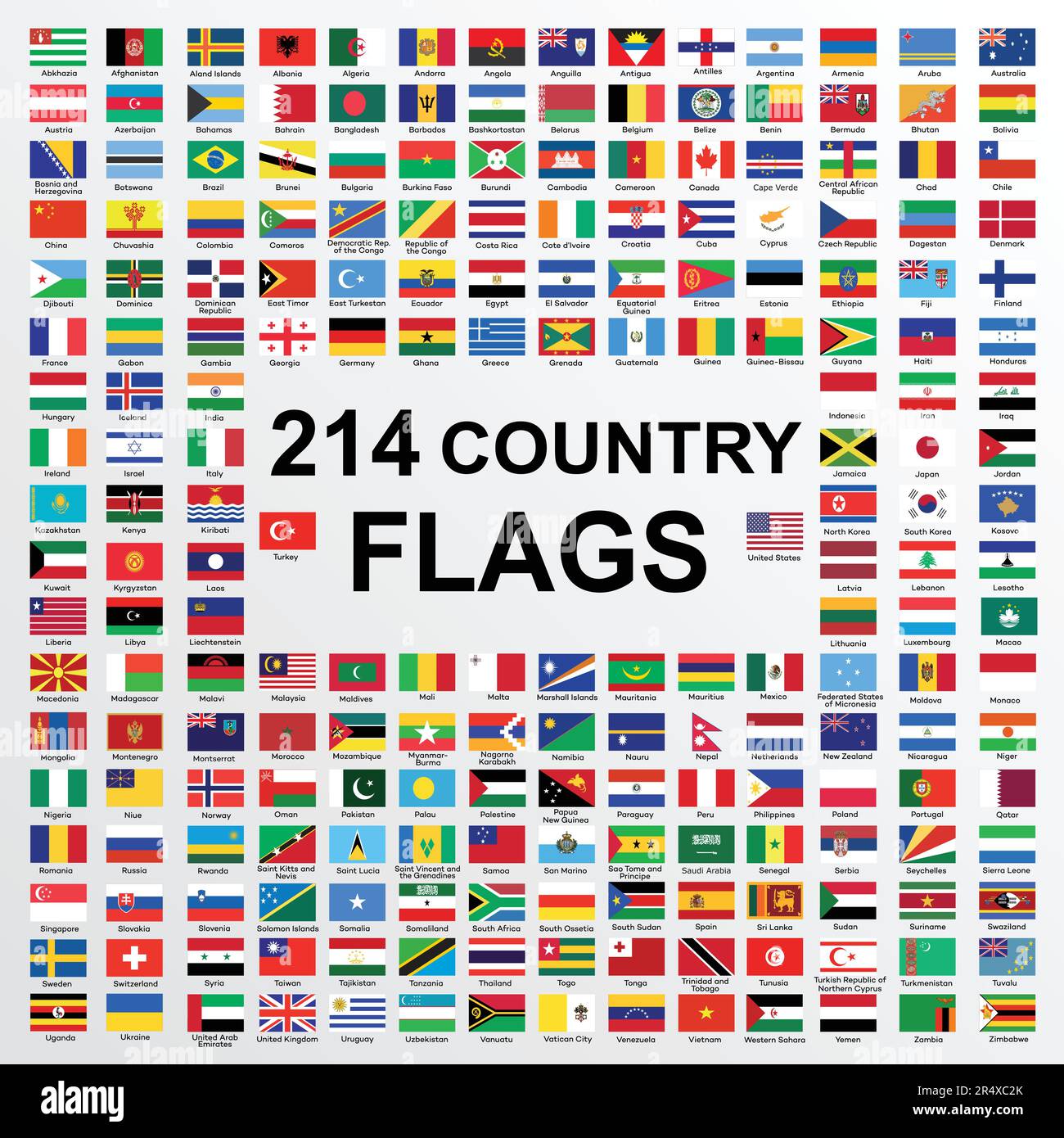 Set of All National Flags of the World. 214 Country Flags. Vector illustration for your design. Stock Vector
