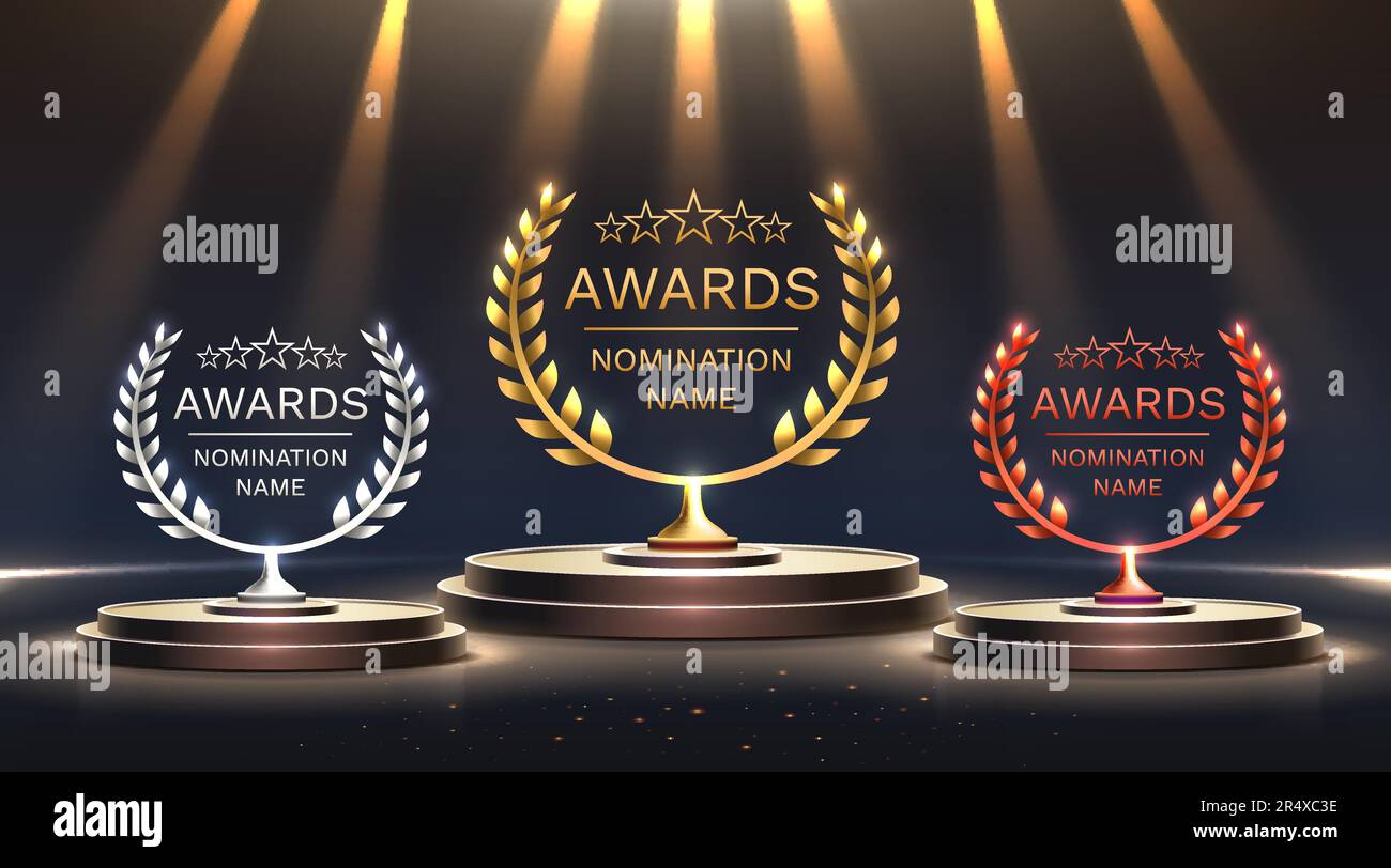 Awards nomination name podium, awards golden prize event, first place, second place, third place
