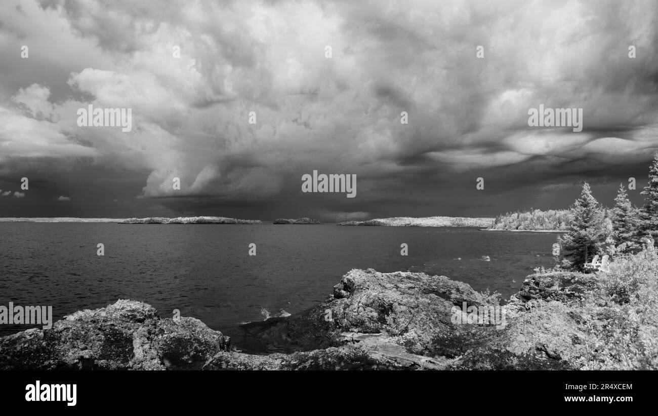 Dramatic cloud formation over Lake Superior in infrared; Thunder Bay