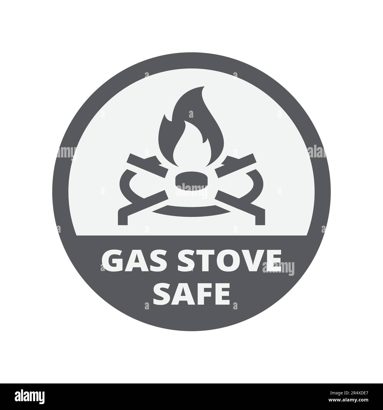 Gas stove safe circle vector label. Sticker for pots, pans and dishes