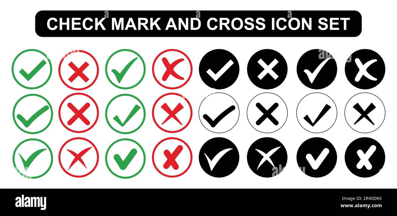 check mark and cross symbols in flat styles Stock Vector