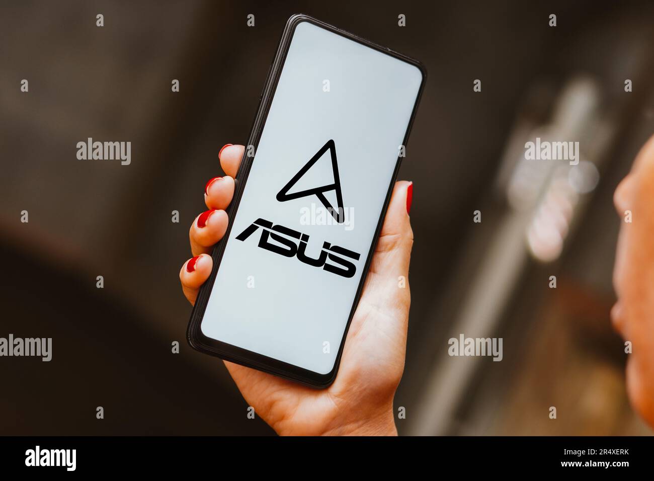 In this photo illustration, the AsusTek Computer Inc. logo is displayed