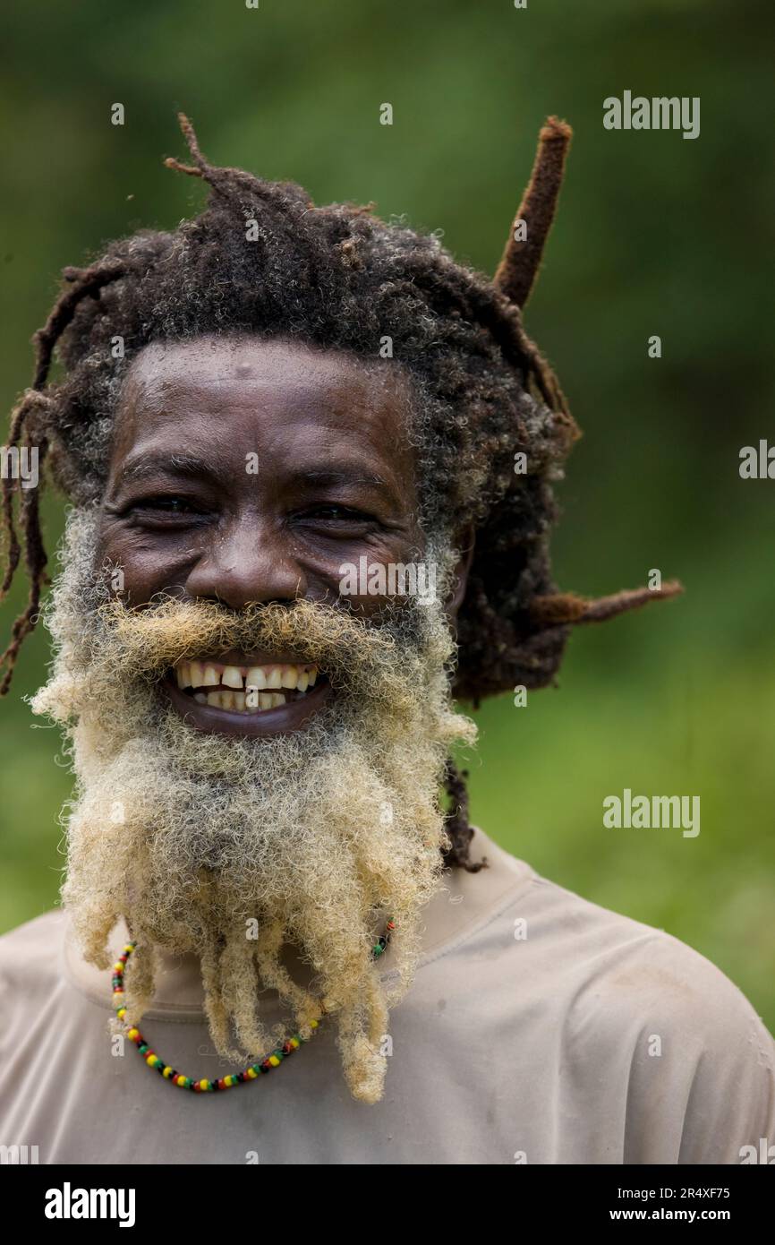 Portrait of a Rastafarian man in Jamaica; Bluefields Bay, Jamaica Stock Photo