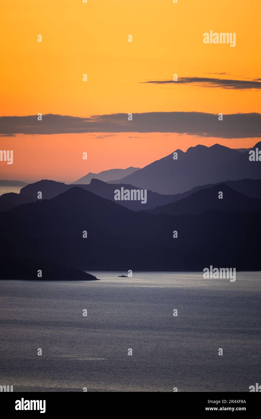 Elaphiti Islands Koločep, Lopud ,Šipan at sunset, dubravka viewpoint, dubrovnik, croatia, 2023 Stock Photo