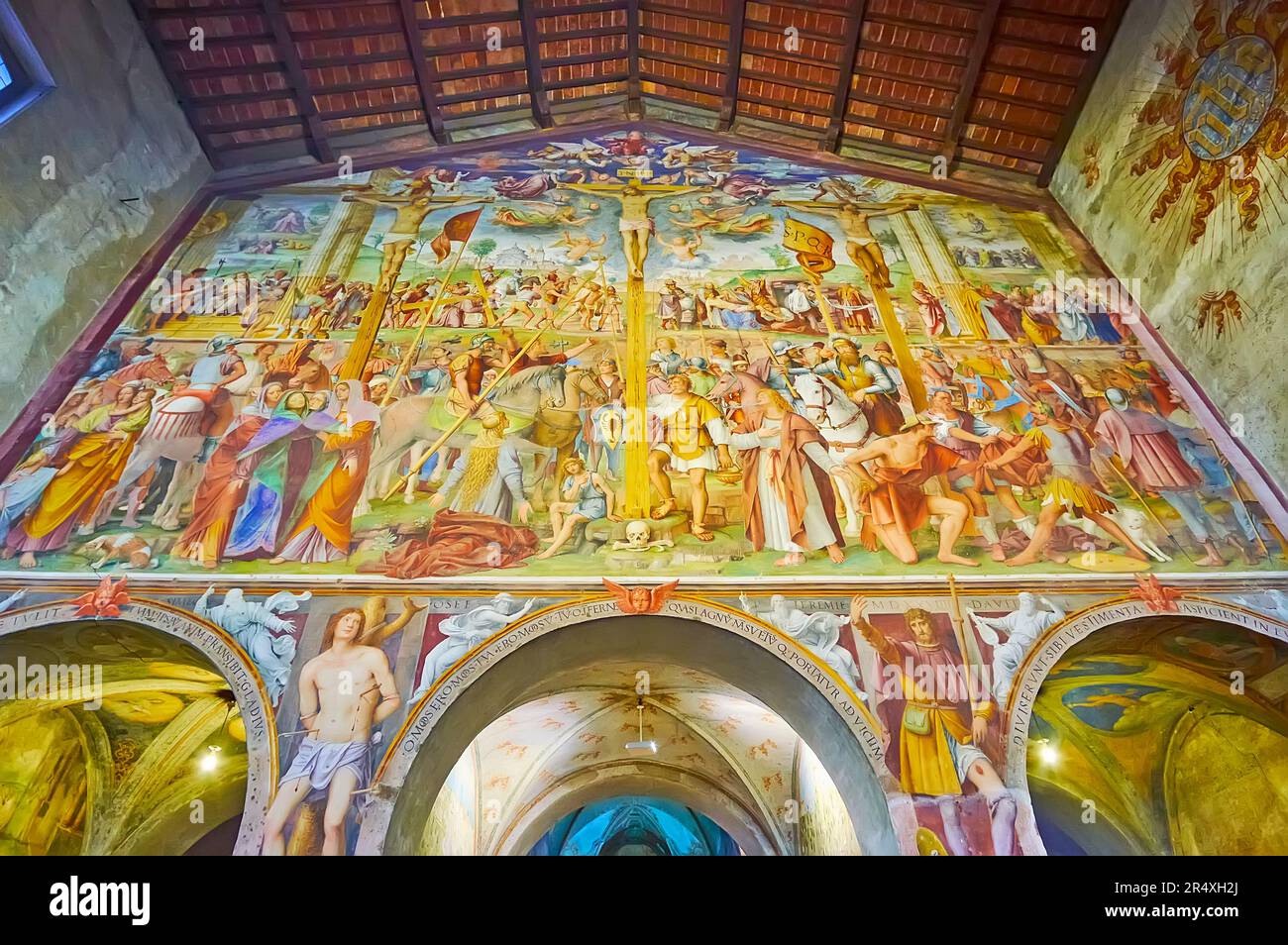 LUGANO, SWITZERLAND - MARCH 14, 2022: The Crucifixion fresco by Bernardino Luini in Santa Maria degli Angeli Church, Lugano, Switzerland Stock Photo