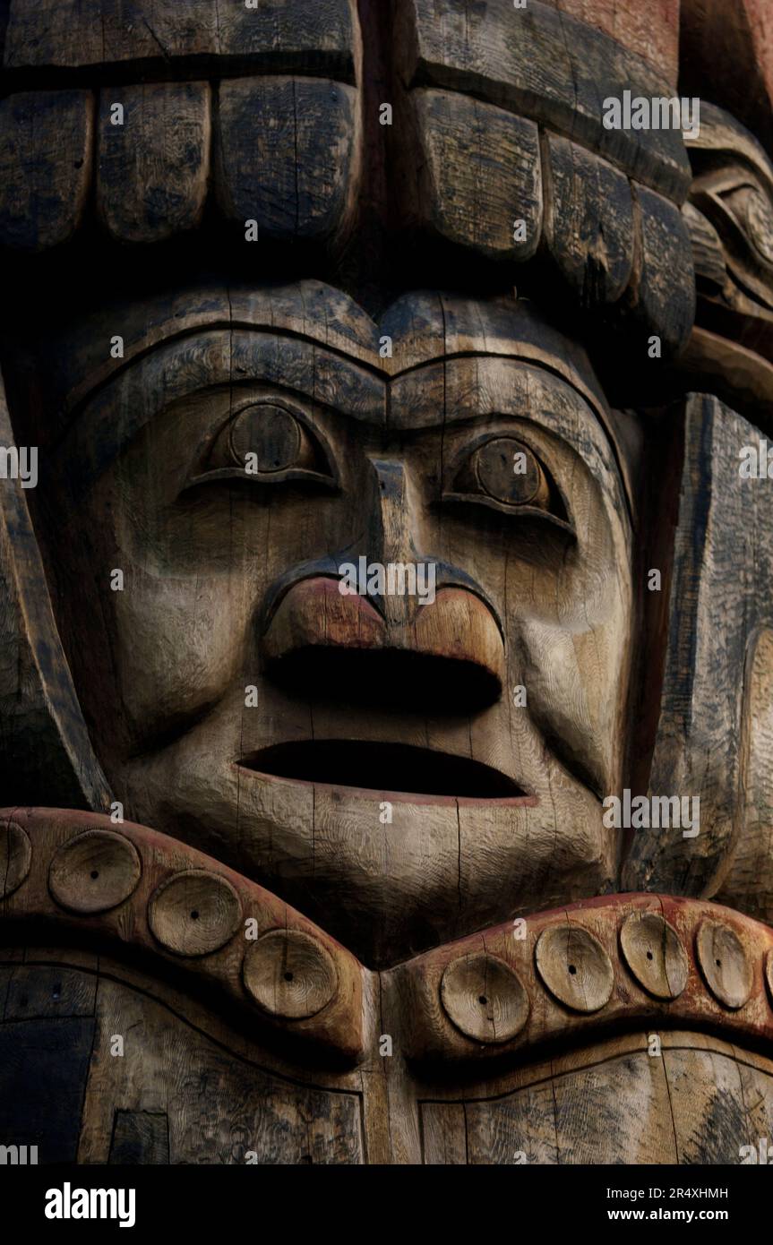 Detail of a totem pole in Sitka National Historical Park, Alaska, USA ...