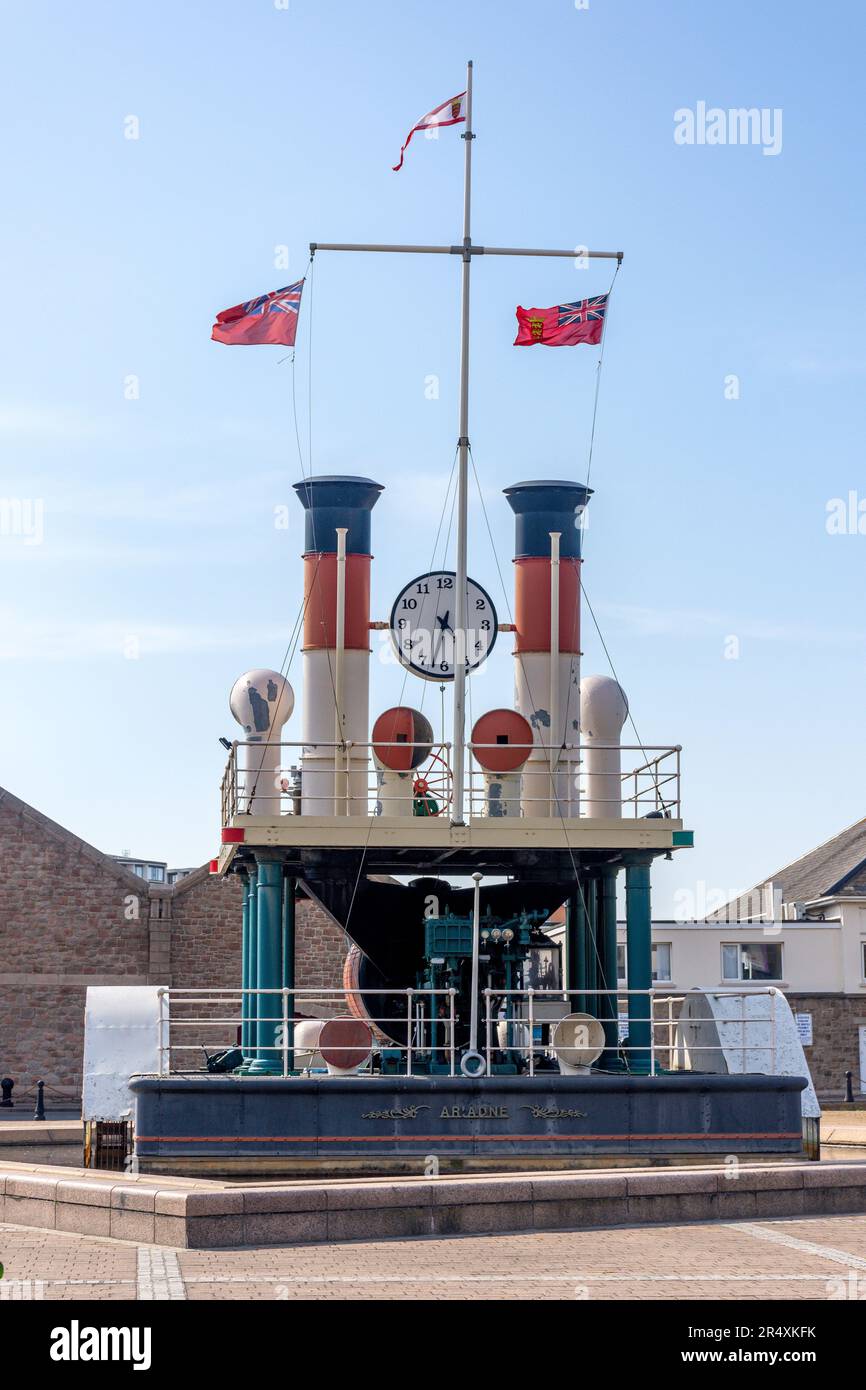 Steam Clock Fountain, Old Harbour, St Helier, Jersey, Channel Islands Stock Photo