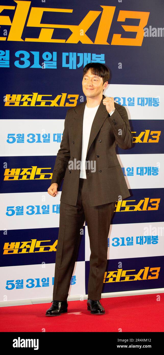 Son Suk-Ku, May 22, 2023 : South Korean actor Son Suk-Ku (Son Seok-Koo) attends a photocall before a VIP preview of South Korean movie 'The Roundup: No Way Out' in Seoul, South Korea. 'The Roundup: No Way Out', the third installment of 'The Outlaws' series will hit local theaters on May 31. Credit: Lee Jae-Won/AFLO/Alamy Live News Stock Photo