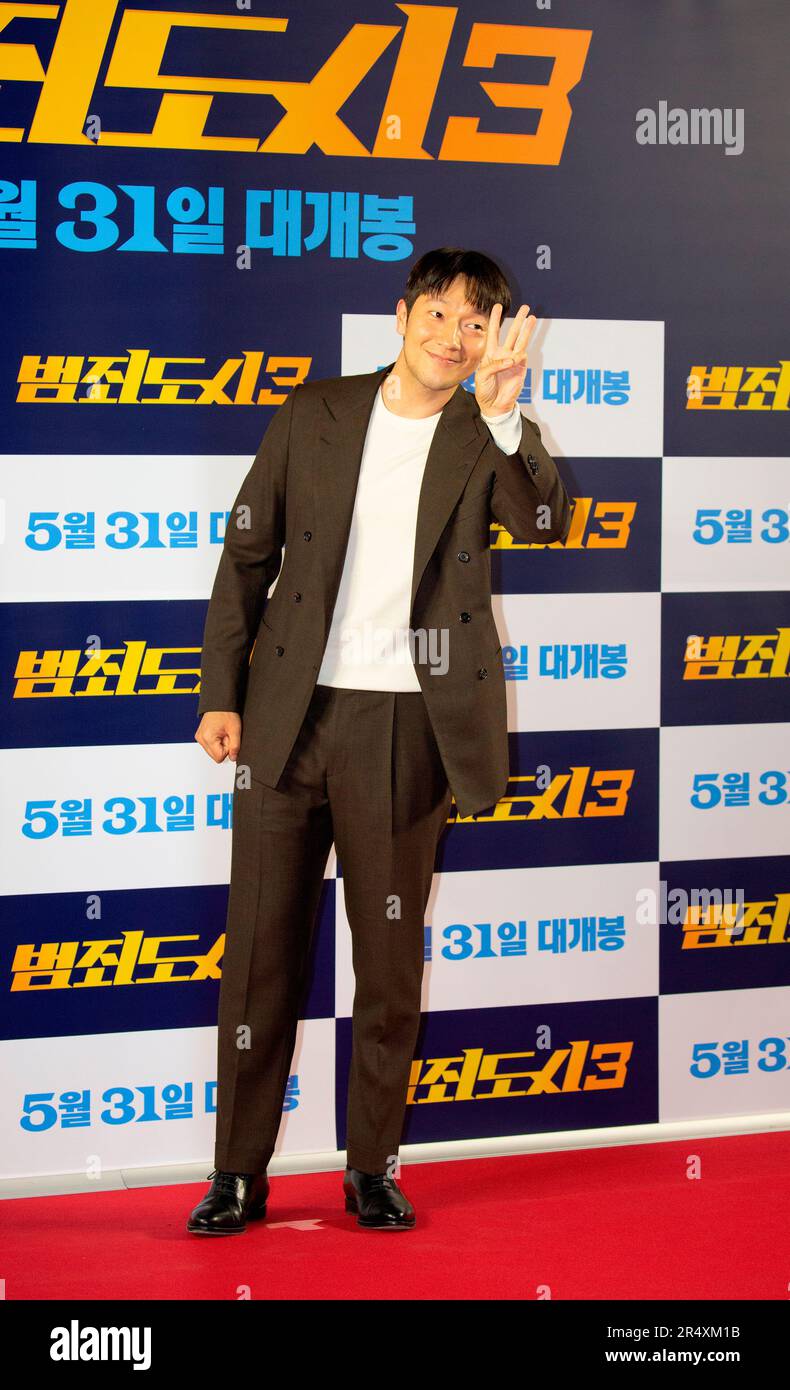 Son Suk-Ku, May 22, 2023 : South Korean actor Son Suk-Ku (Son Seok-Koo) attends a photocall before a VIP preview of South Korean movie 'The Roundup: No Way Out' in Seoul, South Korea. 'The Roundup: No Way Out', the third installment of 'The Outlaws' series will hit local theaters on May 31. Credit: Lee Jae-Won/AFLO/Alamy Live News Stock Photo