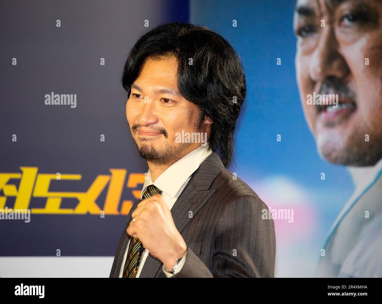 Aoki Munetaka, May 22, 2023 : Japanese actor Aoki Munetaka attends a photocall before a VIP preview of South Korean movie 'The Roundup: No Way Out' in Seoul, South Korea. 'The Roundup: No Way Out', the third installment of 'The Outlaws' series will hit local theaters on May 31. Credit: Lee Jae-Won/AFLO/Alamy Live News Stock Photo