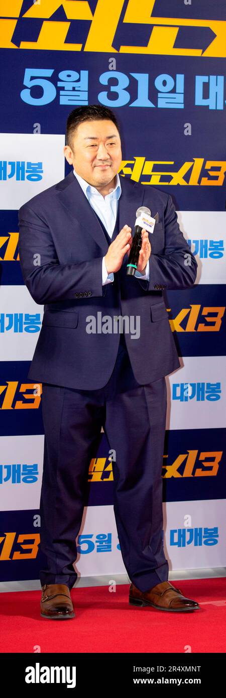 Ma Dong-Seok, May 22, 2023 : Korean-American actor Ma Dong-Seok (Don Lee) attends a photocall before a VIP preview of South Korean movie 'The Roundup: No Way Out' in Seoul, South Korea. 'The Roundup: No Way Out', the third installment of 'The Outlaws' series will hit local theaters on May 31. Credit: Lee Jae-Won/AFLO/Alamy Live News Stock Photo