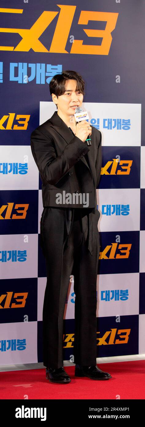 Lee Jun-Hyuk, May 22, 2023 : South Korean actor Lee Jun-Hyuk attends a photocall before a VIP preview of South Korean movie 'The Roundup: No Way Out' in Seoul, South Korea. 'The Roundup: No Way Out', the third installment of 'The Outlaws' series will hit local theaters on May 31. Credit: Lee Jae-Won/AFLO/Alamy Live News Stock Photo