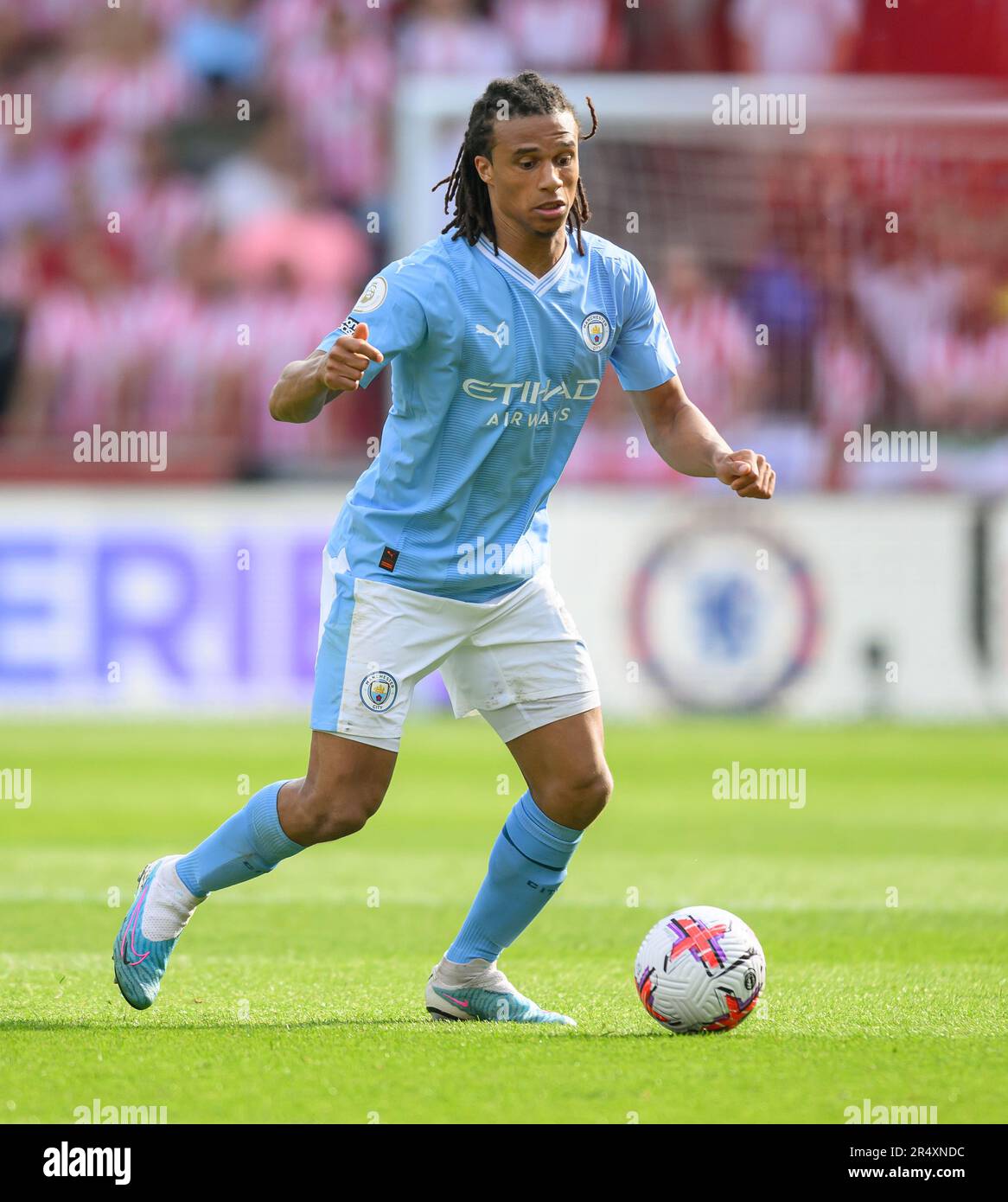 London, UK. 28th May, 2023. 28 May 2023 - Brentford v Manchester City - Premier League - Gtech Community Stadium Manchester City's Nathan Aké during their match against Brentford at the Gtech Community Stadium. Picture Credit: Mark Pain/Alamy Live News Stock Photo