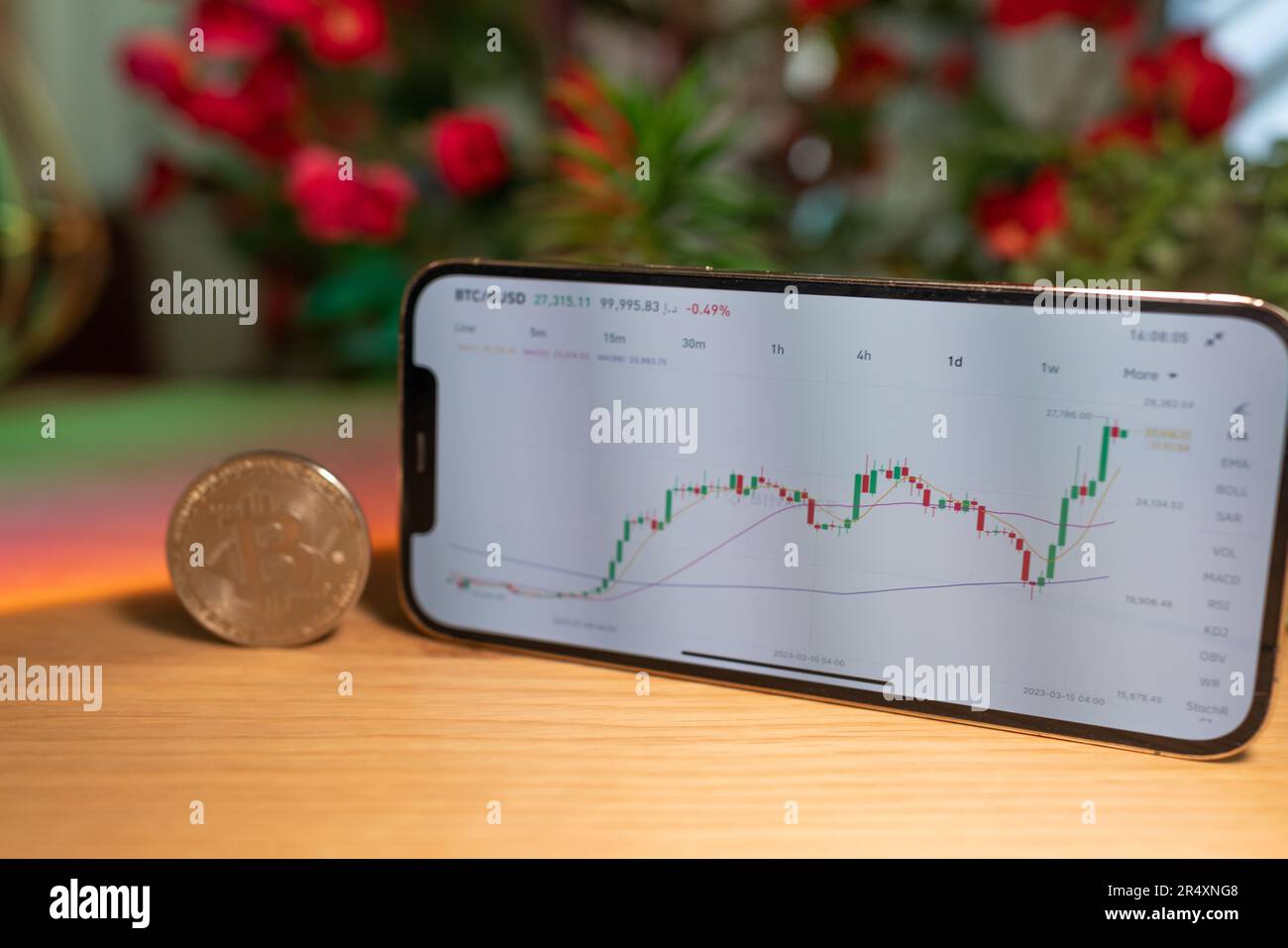 Bitcoin gold coin in front of crypto price chart - cryptocurrency concept  and chart - Financial system and investment class Stock Photo - Alamy