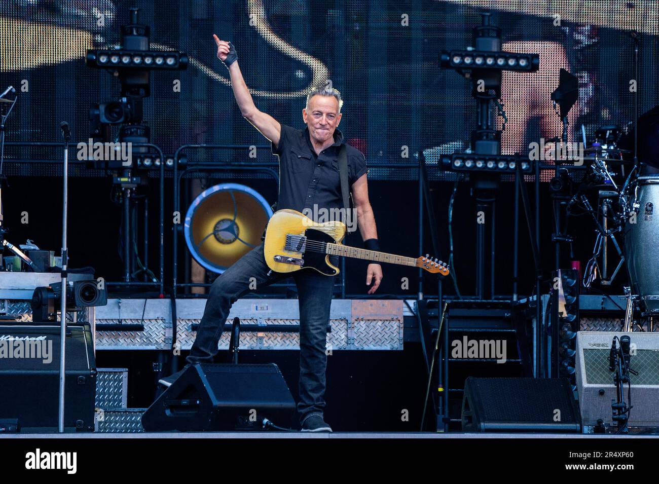 Bruce Springsteen, with the E Street Band, on stage at Murrayfield