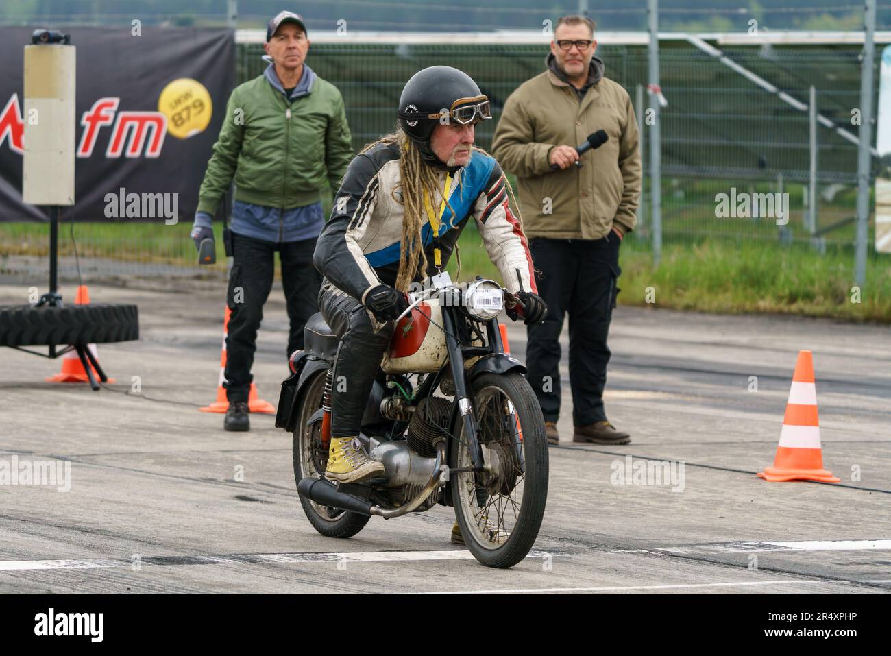 FINOWFURT, GERMANY - MAY 06, 2023: Motorcycle racer on the pit-lane. Start race. Race festival 2023. Season opening. Stock Photo