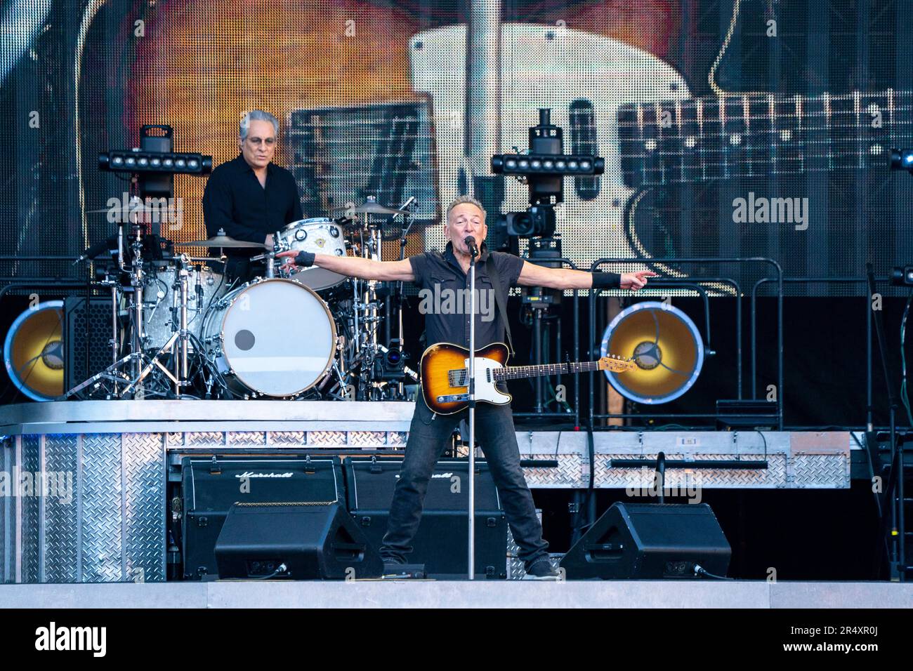 Bruce Springsteen, with the E Street Band, on stage at Murrayfield