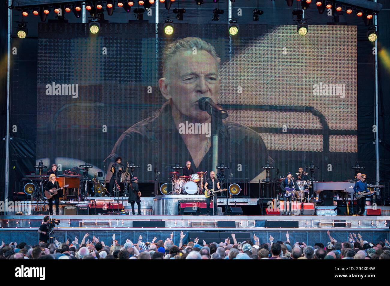 Bruce Springsteen, with the E Street Band, on stage at Murrayfield, Edinburgh, during his 2023 tour. Picture date: Tuesday May 30, 2023. Stock Photo