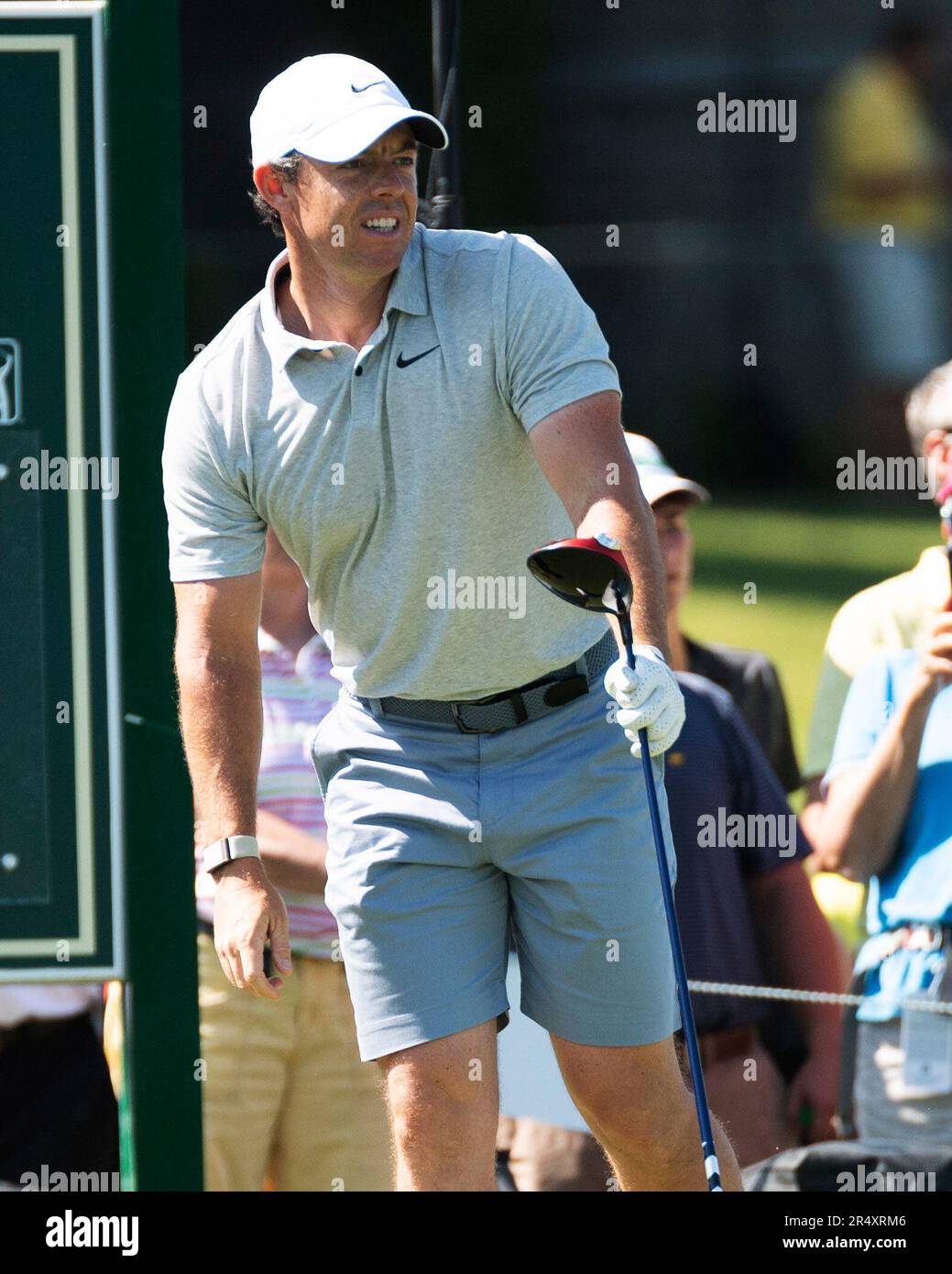 Dublin, Ohio, USA. 30th May, 2023. Rory McIlroy (GBR) tees off at the Memorial Tournament in Dublin, Ohio. Brent Clark/Cal Sport Media/Alamy Live News Stock Photo