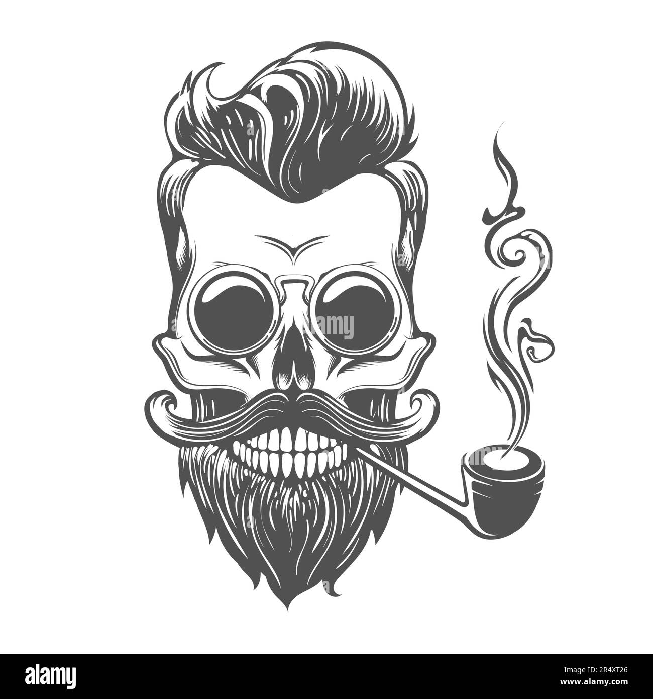 Tattoo of Skul with Mustache Beard Tobacco Pipe and Glasses Drawn in