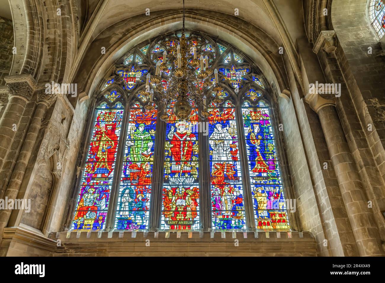 Canterbury, UKMay 20, 2023 Stained glass windows inside Canterbury Cathedral in Canterbury