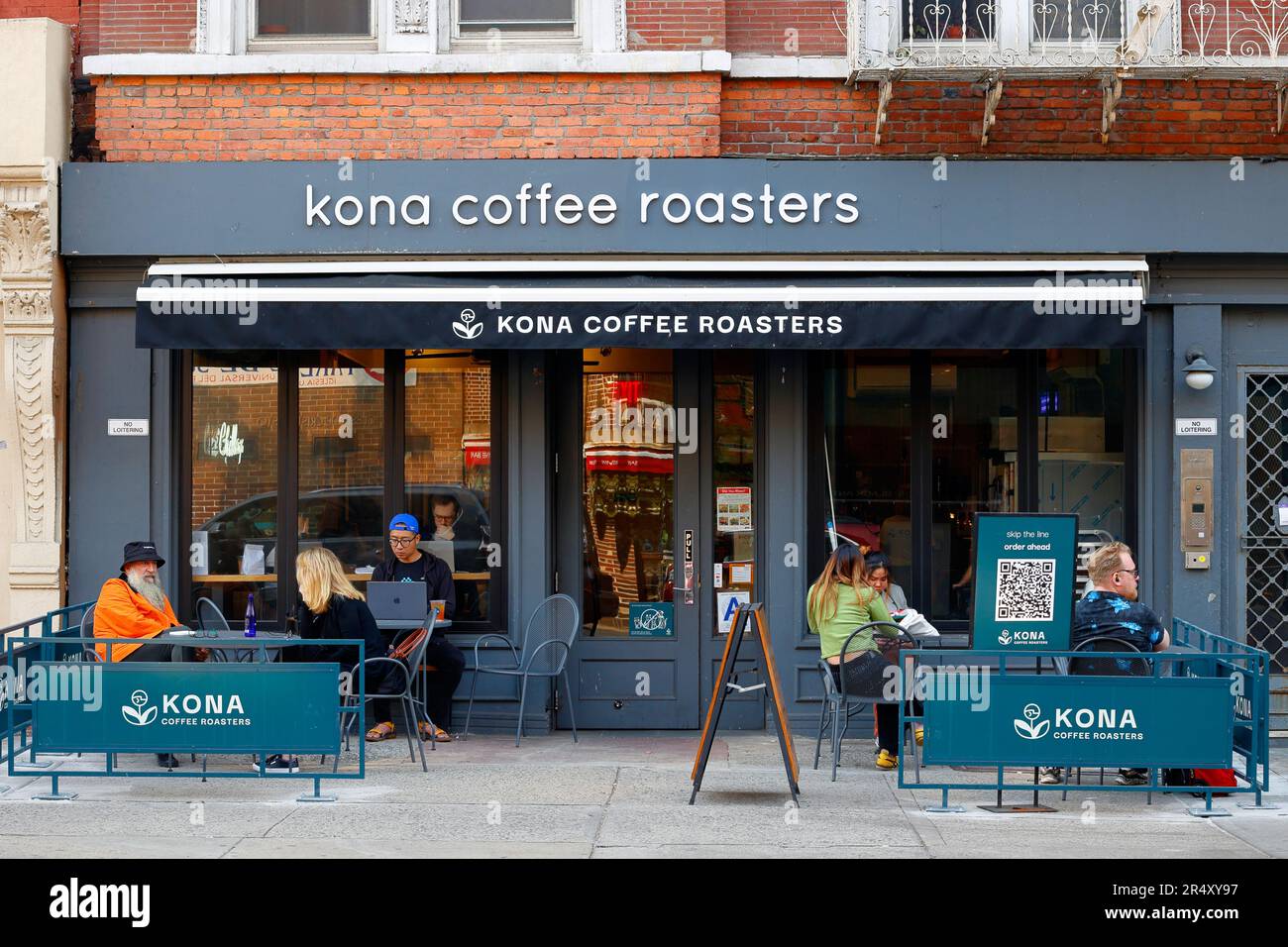 Kona Coffee and Company, 57 2nd Avenue, New York, NYC storefront photo of a coffee shop in Manhattan's East Village neighborhood. Stock Photo