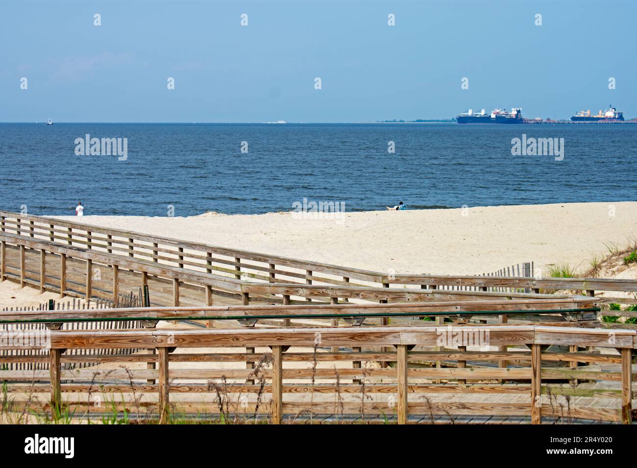 Sunny day at beach at Bayshore Waterfront Park, in Port Monmouth, New Jersey, overlooking Sandy Hook Bay -04 Stock Photo