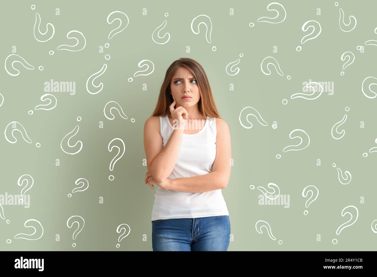 Girl thinking question marks hi-res stock photography and images - Alamy
