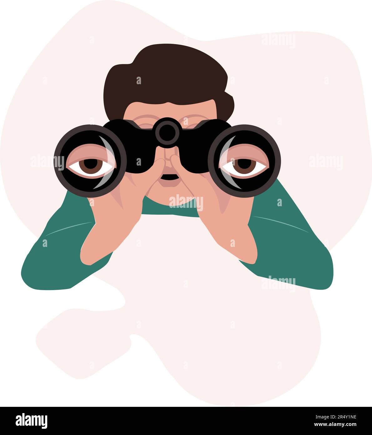 Person looking up at the sky with Binoculars, Aerial View Stock Vector
