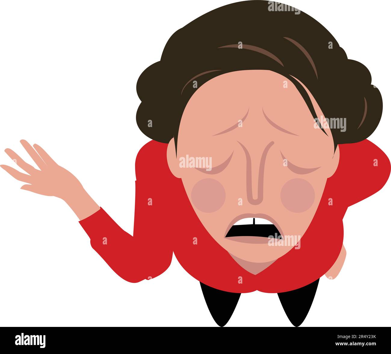 Unhappy Female with Space Between Her Teeth Looks Up, Aerial View Stock Vector