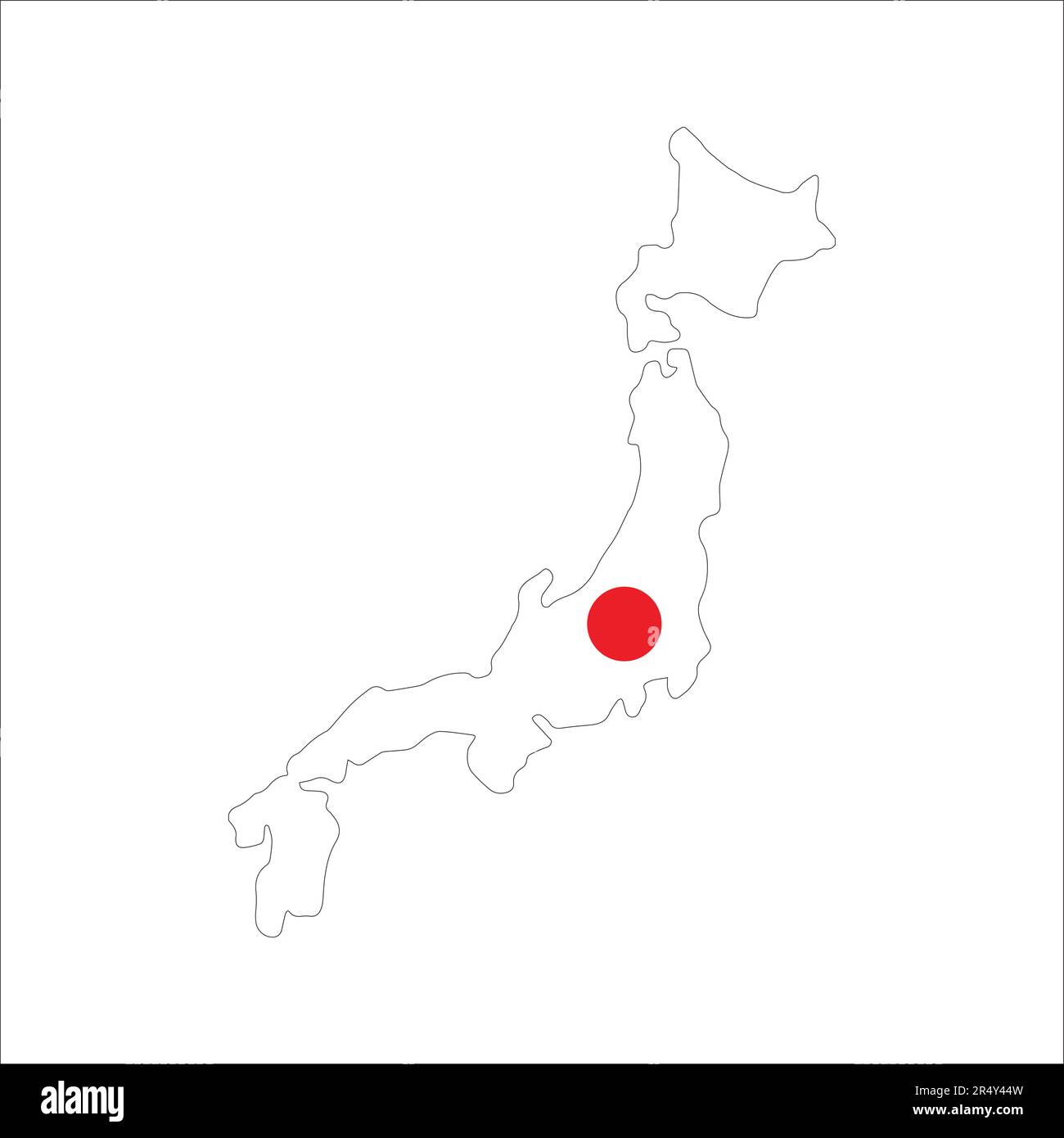 Japan map with red sun on grey background. Vector Illustration. Stock Vector