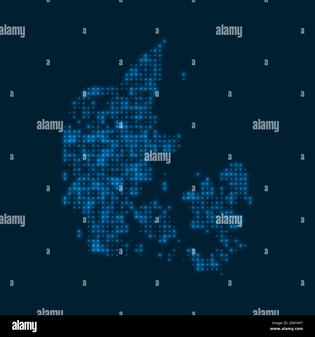 Denmark dotted glowing map. Shape of the country with blue bright bulbs ...