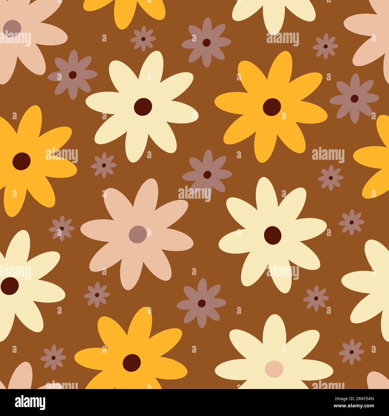 Retro Vintage boho spring pattern with flowers in 60s style Stock Vector